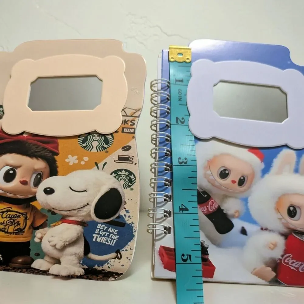 Mini Spiral Mirror Notebooks Set of 2, Labubu Style, Snoopy, Coca-Cola Starbucks